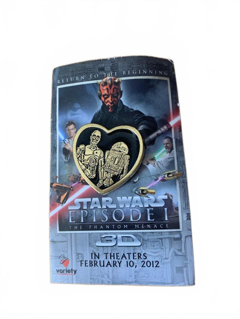 Star Wars Episode I 3D C-3PO R2-D2 Heart Pin Gold Tone Sci-Fi Geek Core​
